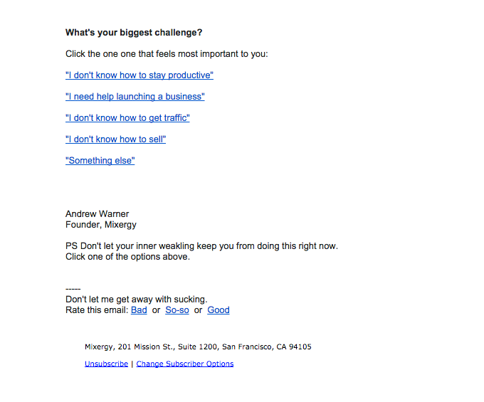Type of Email #1: Challenges and desires