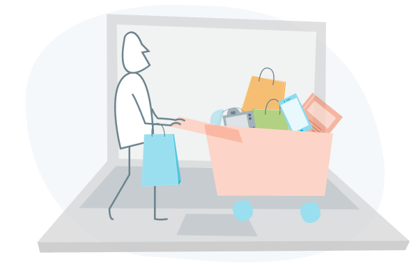 ilustração de um cliente fazendo comprar | varejo phygital