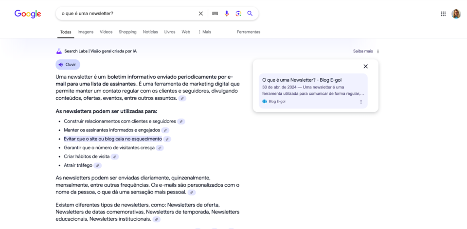 tela de pesquisa do google a mostrar o search lab view